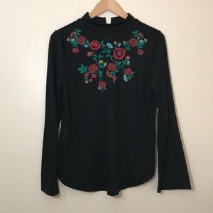 LOFT Black Embroidered Top